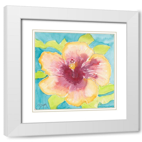 Sunset Hibiscus I White Modern Wood Framed Art Print with Double Matting by Dyer, Beverly