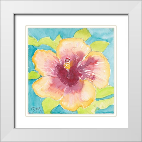 Sunset Hibiscus I White Modern Wood Framed Art Print with Double Matting by Dyer, Beverly
