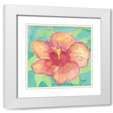 Sunset Hibiscus II White Modern Wood Framed Art Print with Double Matting by Dyer, Beverly