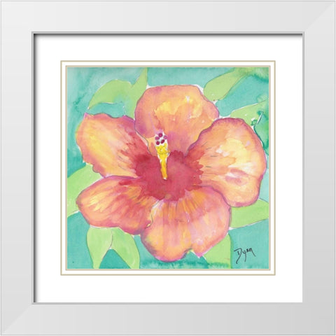 Sunset Hibiscus II White Modern Wood Framed Art Print with Double Matting by Dyer, Beverly