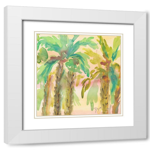 Sunset Palms 1 White Modern Wood Framed Art Print with Double Matting by Dyer, Beverly