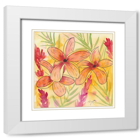 Sunset Plumeria I White Modern Wood Framed Art Print with Double Matting by Dyer, Beverly