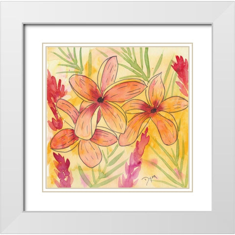 Sunset Plumeria I White Modern Wood Framed Art Print with Double Matting by Dyer, Beverly