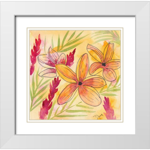Sunset Plumeria II White Modern Wood Framed Art Print with Double Matting by Dyer, Beverly