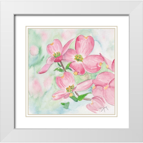 Pink Dogwood I White Modern Wood Framed Art Print with Double Matting by Dyer, Beverly