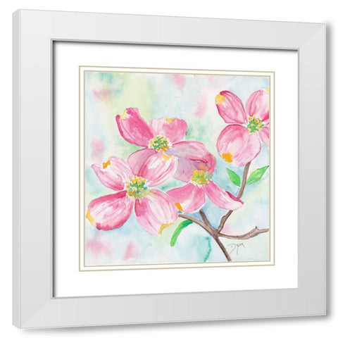 Pink Dogwood II White Modern Wood Framed Art Print with Double Matting by Dyer, Beverly