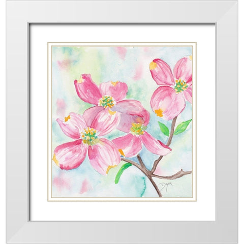 Pink Dogwood II White Modern Wood Framed Art Print with Double Matting by Dyer, Beverly