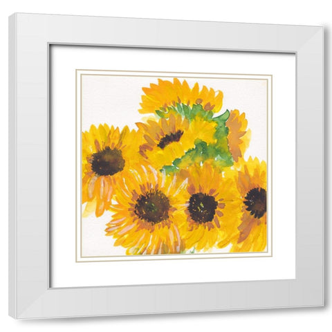 Close Sunflower Bouquet White Modern Wood Framed Art Print with Double Matting by Dyer, Beverly
