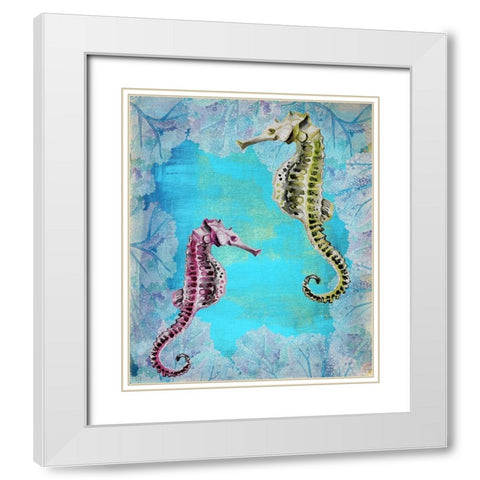 Seahorse Couple White Modern Wood Framed Art Print with Double Matting by Boho Hue Studio