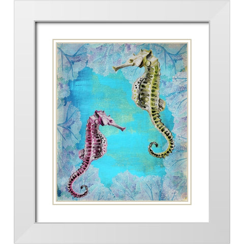 Seahorse Couple White Modern Wood Framed Art Print with Double Matting by Boho Hue Studio