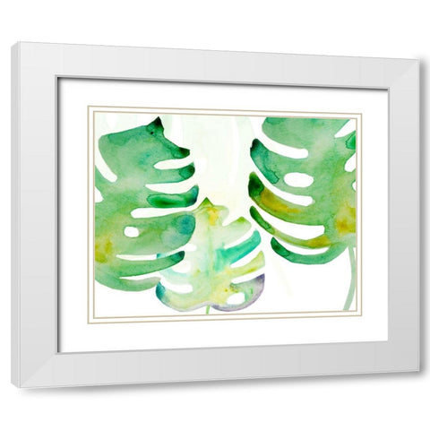 Green Monsteral 2 White Modern Wood Framed Art Print with Double Matting by Boho Hue Studio