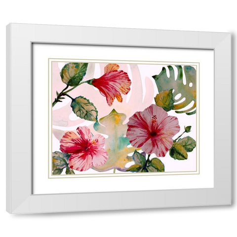 Tropical Hibiscus 1 White Modern Wood Framed Art Print with Double Matting by Boho Hue Studio