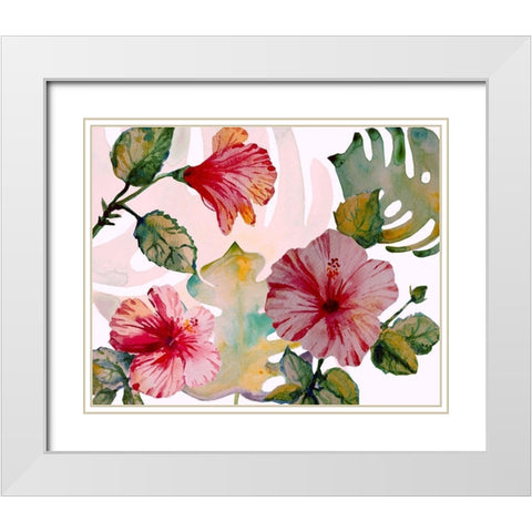 Tropical Hibiscus 1 White Modern Wood Framed Art Print with Double Matting by Boho Hue Studio