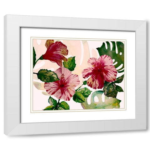 Tropical Hibiscus 2 White Modern Wood Framed Art Print with Double Matting by Boho Hue Studio