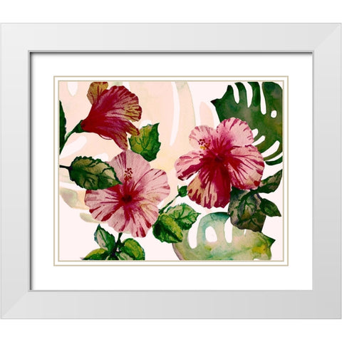 Tropical Hibiscus 2 White Modern Wood Framed Art Print with Double Matting by Boho Hue Studio
