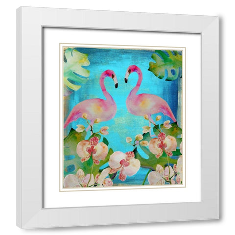 Orchid Flamingos White Modern Wood Framed Art Print with Double Matting by Boho Hue Studio