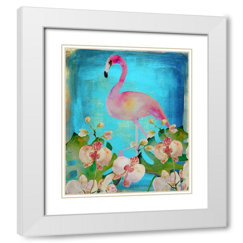 Orchid Flamingo White Modern Wood Framed Art Print with Double Matting by Boho Hue Studio