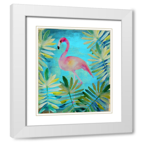 Palm Flamingo 1 White Modern Wood Framed Art Print with Double Matting by Boho Hue Studio