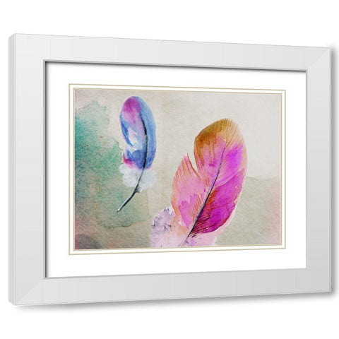 2 Feathers White Modern Wood Framed Art Print with Double Matting by Boho Hue Studio