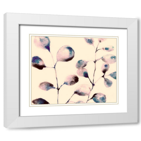 Blue Pink Branches White Modern Wood Framed Art Print with Double Matting by Boho Hue Studio