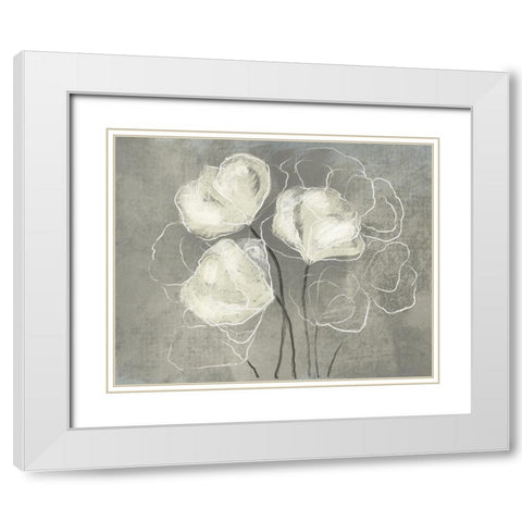 Sketched White Blooms 1 White Modern Wood Framed Art Print with Double Matting by Boho Hue Studio