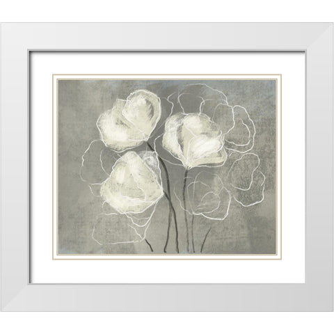 Sketched White Blooms 1 White Modern Wood Framed Art Print with Double Matting by Boho Hue Studio