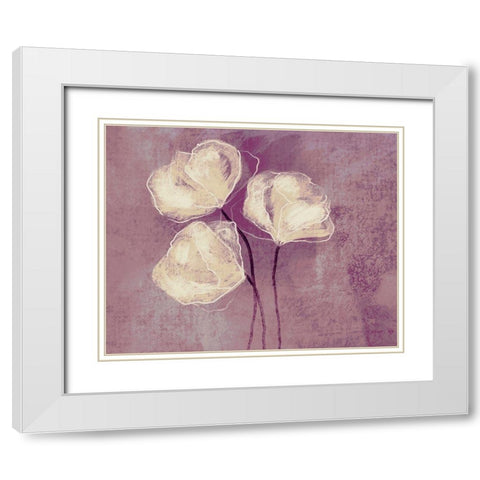 Sketched Flowers on Purple White Modern Wood Framed Art Print with Double Matting by Boho Hue Studio
