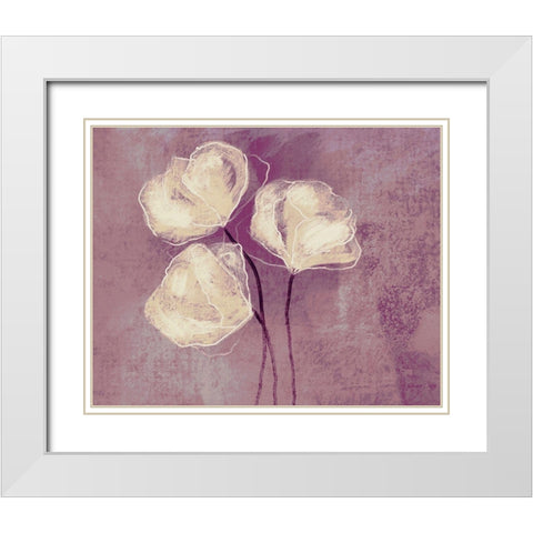 Sketched Flowers on Purple White Modern Wood Framed Art Print with Double Matting by Boho Hue Studio
