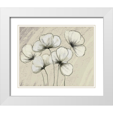 Sketched Flowers on Cream White Modern Wood Framed Art Print with Double Matting by Boho Hue Studio