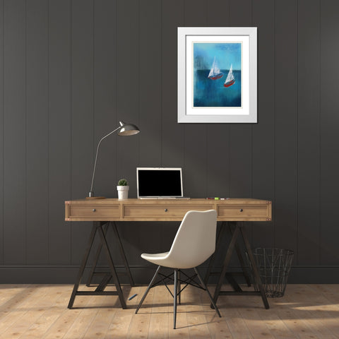 Two Red Sailboats White Modern Wood Framed Art Print with Double Matting by Boho Hue Studio