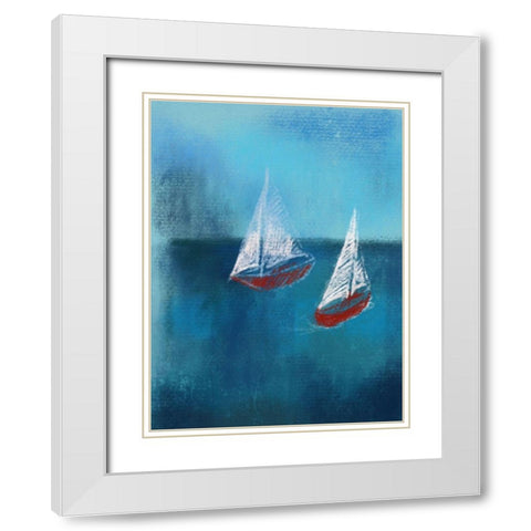 Two Red Sailboats White Modern Wood Framed Art Print with Double Matting by Boho Hue Studio