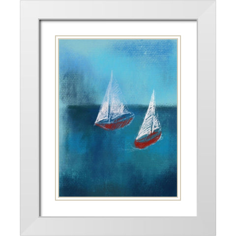 Two Red Sailboats White Modern Wood Framed Art Print with Double Matting by Boho Hue Studio