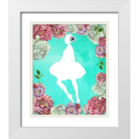 Rose Ballerina White Modern Wood Framed Art Print with Double Matting by Boho Hue Studio