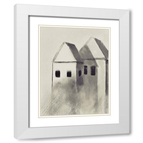 Charcoal Houses 1 White Modern Wood Framed Art Print with Double Matting by Boho Hue Studio