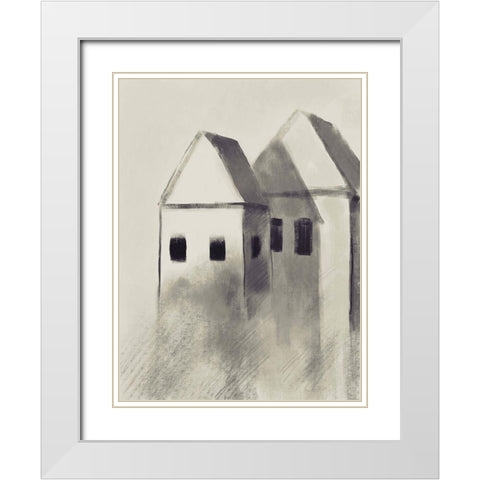 Charcoal Houses 1 White Modern Wood Framed Art Print with Double Matting by Boho Hue Studio