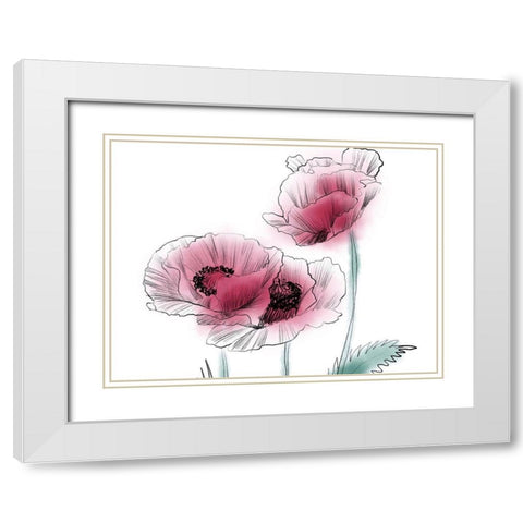 Sketched Poppies 1 White Modern Wood Framed Art Print with Double Matting by Boho Hue Studio