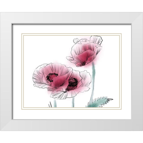 Sketched Poppies 1 White Modern Wood Framed Art Print with Double Matting by Boho Hue Studio