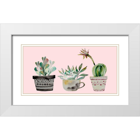 Succulant Trio White Modern Wood Framed Art Print with Double Matting by Boho Hue Studio