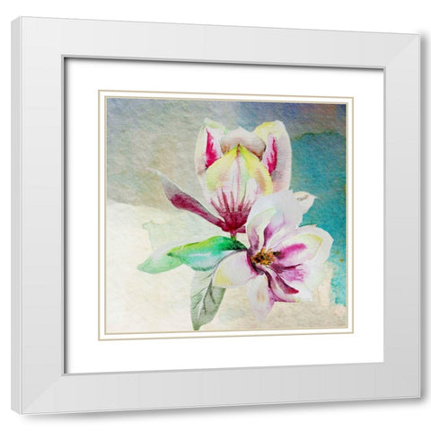Magnolia Pair White Modern Wood Framed Art Print with Double Matting by Boho Hue Studio