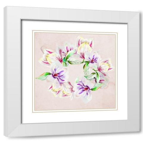 Flower Circle White Modern Wood Framed Art Print with Double Matting by Boho Hue Studio