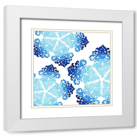 Blue Ombre Damask 1 White Modern Wood Framed Art Print with Double Matting by Boho Hue Studio