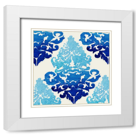 Blue Ombre Damask 2 White Modern Wood Framed Art Print with Double Matting by Boho Hue Studio