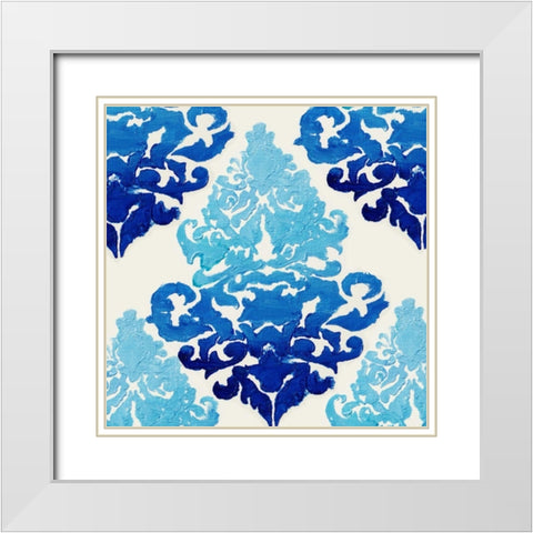 Blue Ombre Damask 2 White Modern Wood Framed Art Print with Double Matting by Boho Hue Studio