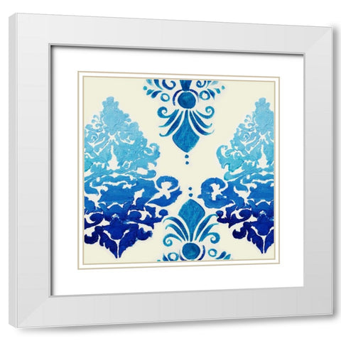 Blue Ombre Damask 3 White Modern Wood Framed Art Print with Double Matting by Boho Hue Studio