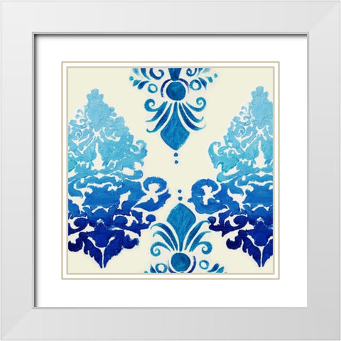 Blue Ombre Damask 3 White Modern Wood Framed Art Print with Double Matting by Boho Hue Studio