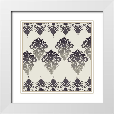 Blue Ombre Damask 4 White Modern Wood Framed Art Print with Double Matting by Boho Hue Studio