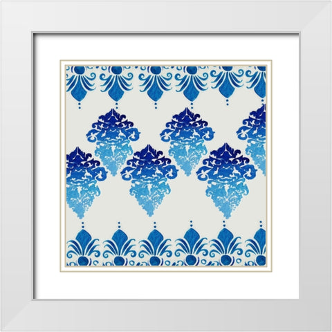 Blue Ombre Damask 4 White Modern Wood Framed Art Print with Double Matting by Boho Hue Studio