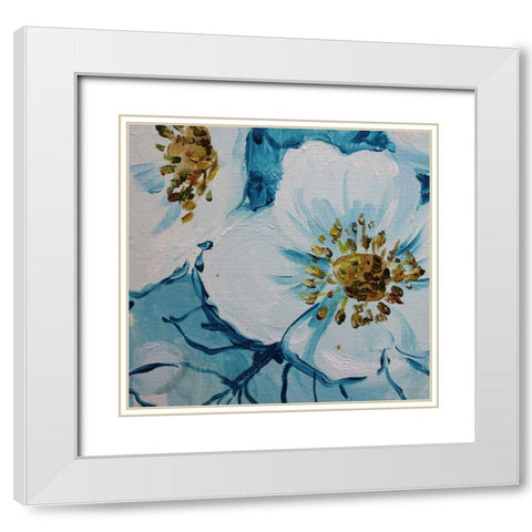 Blue Flora A White Modern Wood Framed Art Print with Double Matting by Boho Hue Studio