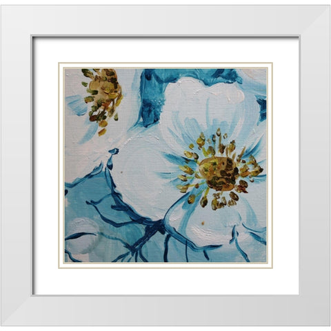 Blue Flora A White Modern Wood Framed Art Print with Double Matting by Boho Hue Studio