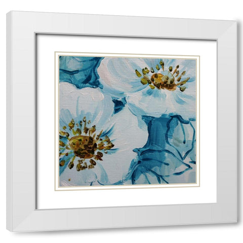 Blue Flora B White Modern Wood Framed Art Print with Double Matting by Boho Hue Studio